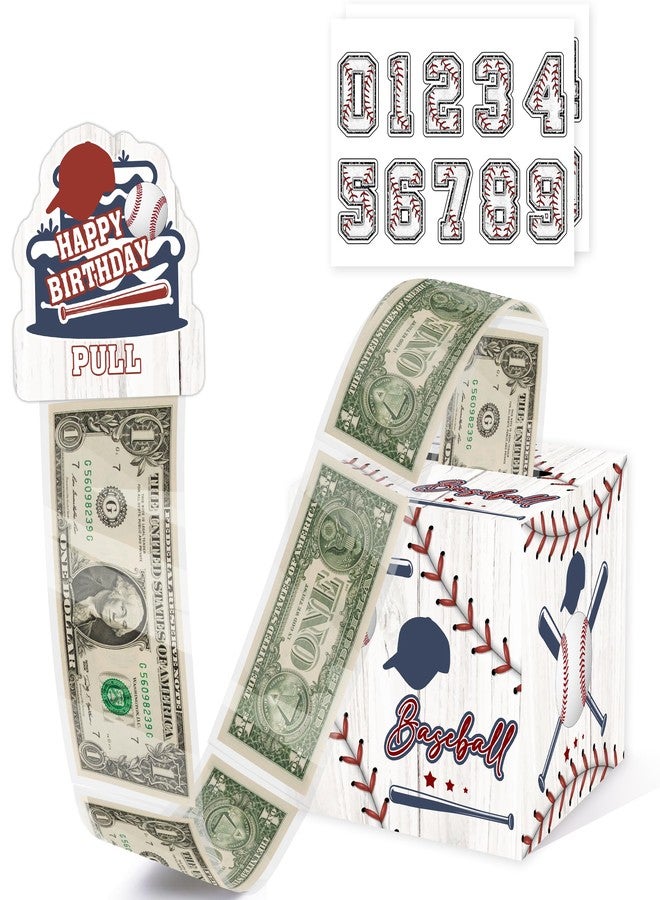 Misaidou Baseball Birthday Money Gift Box with DIY Stickers for Any Age, Surprise Money Boxes for Cash Gift with Pull Out Happy Birthday Day Card and 100Pcs Transparent Bags for Boys Girls Birthday Party - Image 1